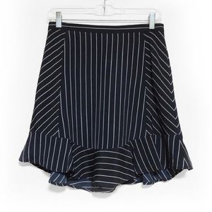 J Crew navy blue white pinstripe baseball sporty mini ruffle skirt